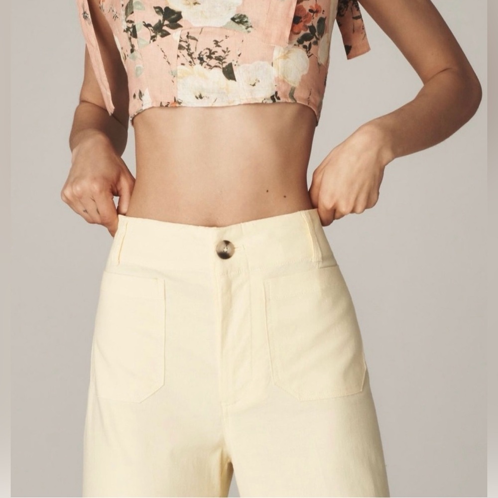 Maeve - Colette Beachy Linen Full-Length Wode-Leg Pants - 28 - Butter Yellow - Picture 2 of 9